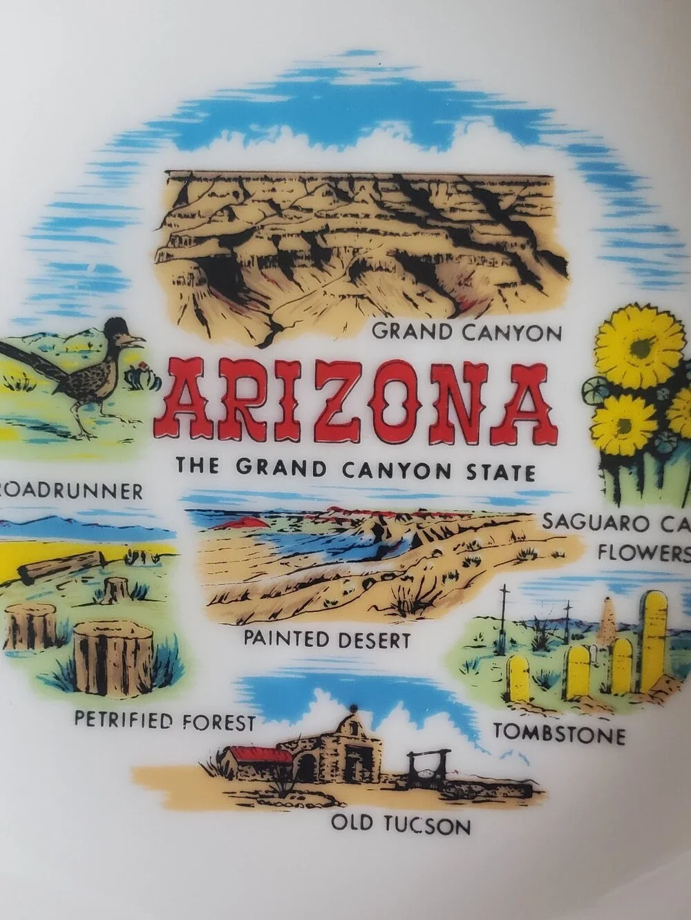 Arizona The Grand Canyon State Vtg Souvenir Decorative Ashtray Plate Gold Trim